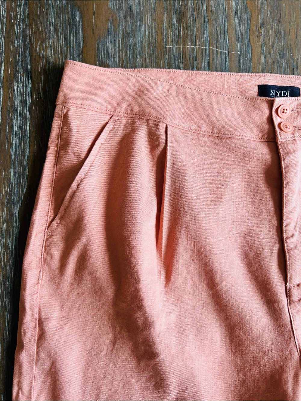 NYDJ Linen Shorts 16P Lift Tuck Technology Coral Pink Bermuda Style NWOT - Picture 5 of 11